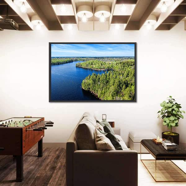 Spring Landscape Over Swedish Lake Panoramic Canvas Wall Art-1 Piece-36" x 12"-Tiaracle