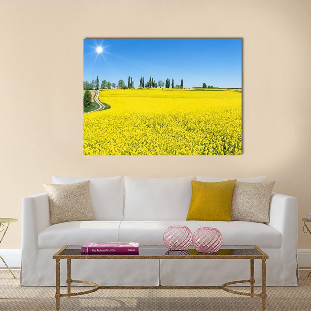 Spring Landscape With Blooming Rapeseed Canvas Wall Art-1 Piece-Gallery Wrap-48" x 32"-Tiaracle