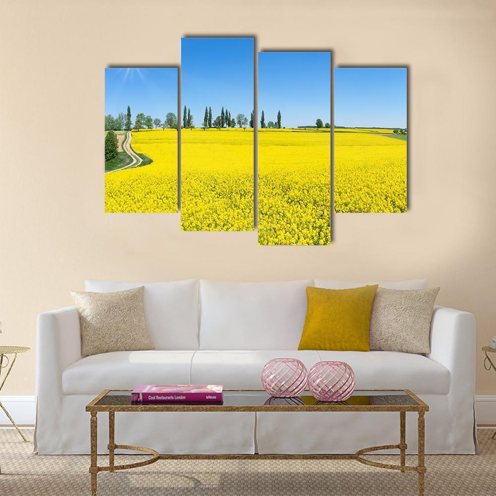 Spring Landscape With Blooming Rapeseed Canvas Wall Art-4 Pop-Gallery Wrap-50" x 32"-Tiaracle