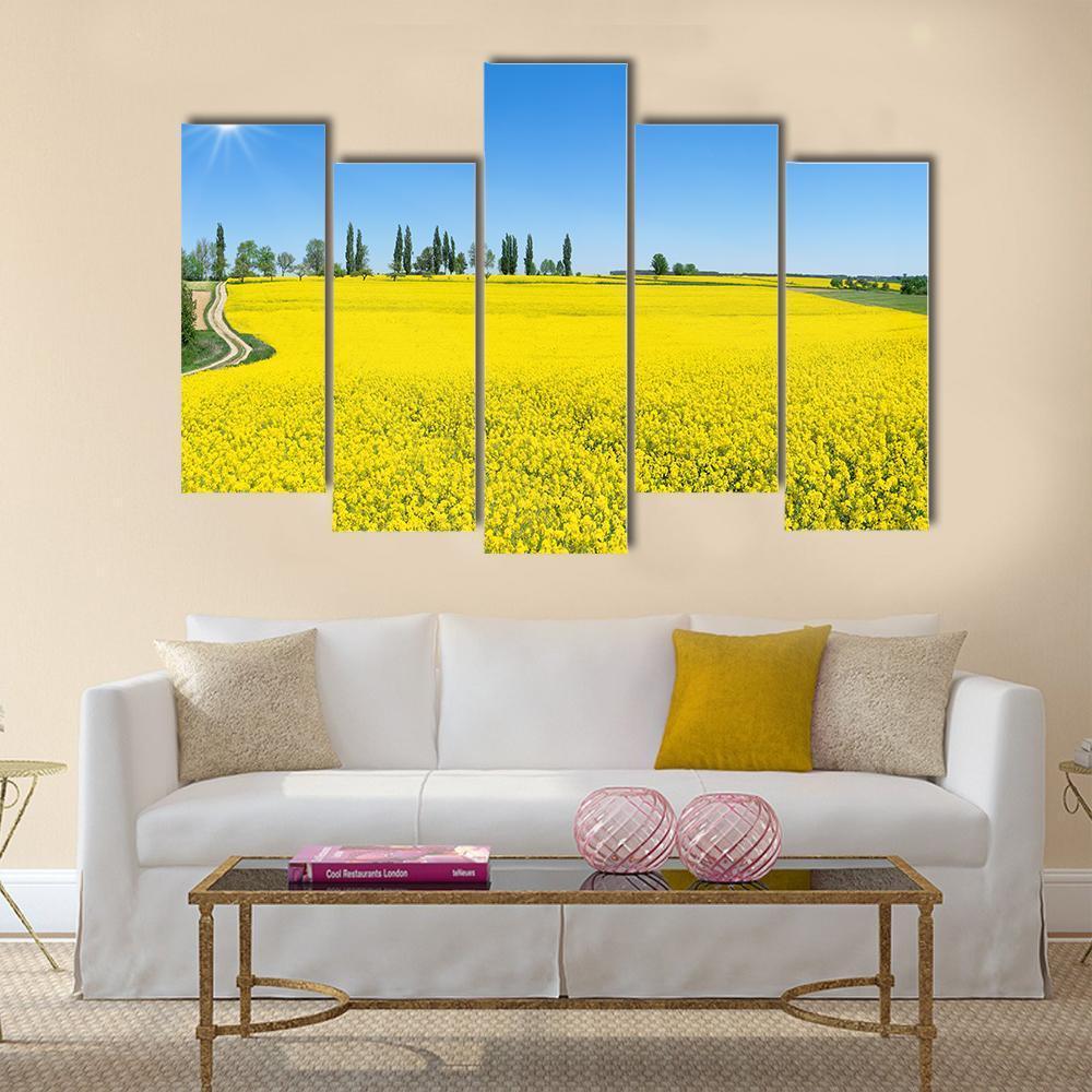 Spring Landscape With Blooming Rapeseed Canvas Wall Art-5 Pop-Gallery Wrap-47" x 32"-Tiaracle