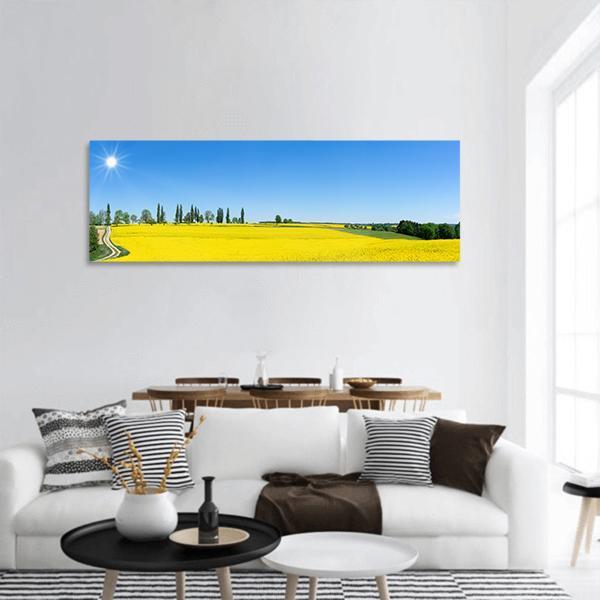 Spring Landscape With Blooming Rapeseed Panoramic Canvas Wall Art-1 Piece-36" x 12"-Tiaracle