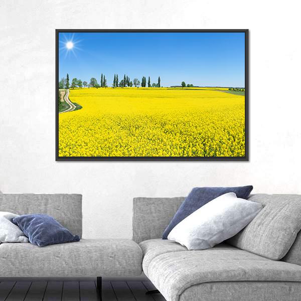 Spring Landscape With Blooming Rapeseed Panoramic Canvas Wall Art-1 Piece-36" x 12"-Tiaracle