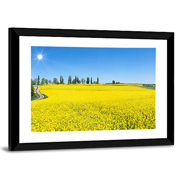 Spring Landscape With Blooming Rapeseed Panoramic Canvas Wall Art-1 Piece-36" x 12"-Tiaracle
