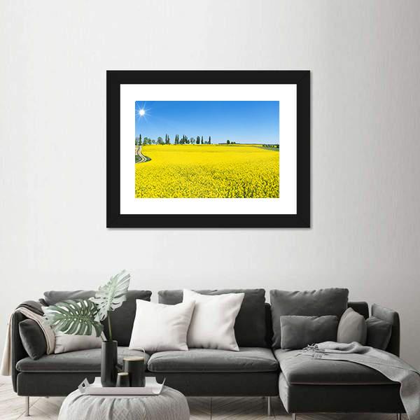 Spring Landscape With Blooming Rapeseed Panoramic Canvas Wall Art-1 Piece-36" x 12"-Tiaracle