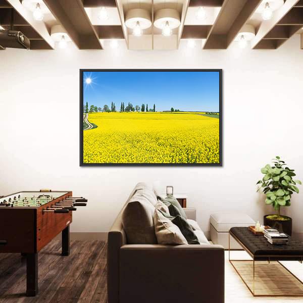 Spring Landscape With Blooming Rapeseed Panoramic Canvas Wall Art-1 Piece-36" x 12"-Tiaracle