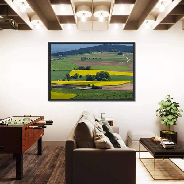 Spring Landscape With Canola Fields In Bavaria Canvas Wall Art-3 Horizontal-Gallery Wrap-25&quot; x 16&quot;-Tiaracle