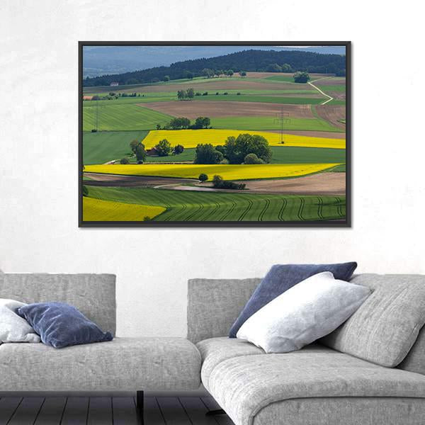 Spring Landscape With Canola Fields In Bavaria Canvas Wall Art-3 Horizontal-Gallery Wrap-25&quot; x 16&quot;-Tiaracle