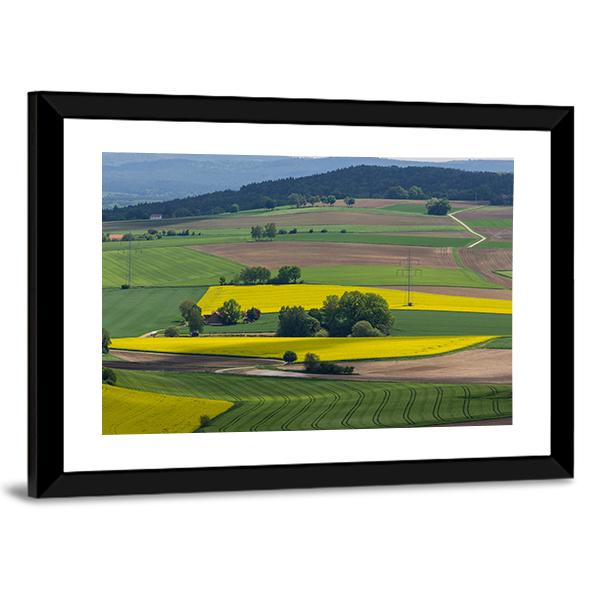 Spring Landscape With Canola Fields In Bavaria Canvas Wall Art-3 Horizontal-Gallery Wrap-25&quot; x 16&quot;-Tiaracle