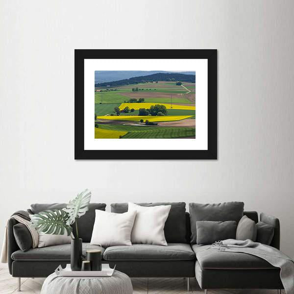 Spring Landscape With Canola Fields In Bavaria Canvas Wall Art-3 Horizontal-Gallery Wrap-25&quot; x 16&quot;-Tiaracle