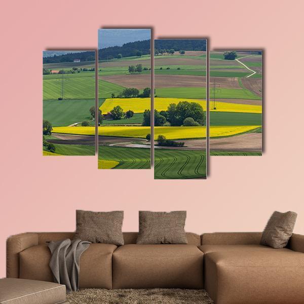 Spring Landscape With Canola Fields In Bavaria Canvas Wall Art-4 Pop-Gallery Wrap-50&quot; x 32&quot;-Tiaracle