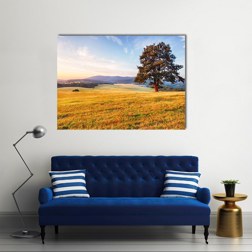 Spring Landscape With Tree And Sun Canvas Wall Art-1 Piece-Gallery Wrap-48" x 32"-Tiaracle