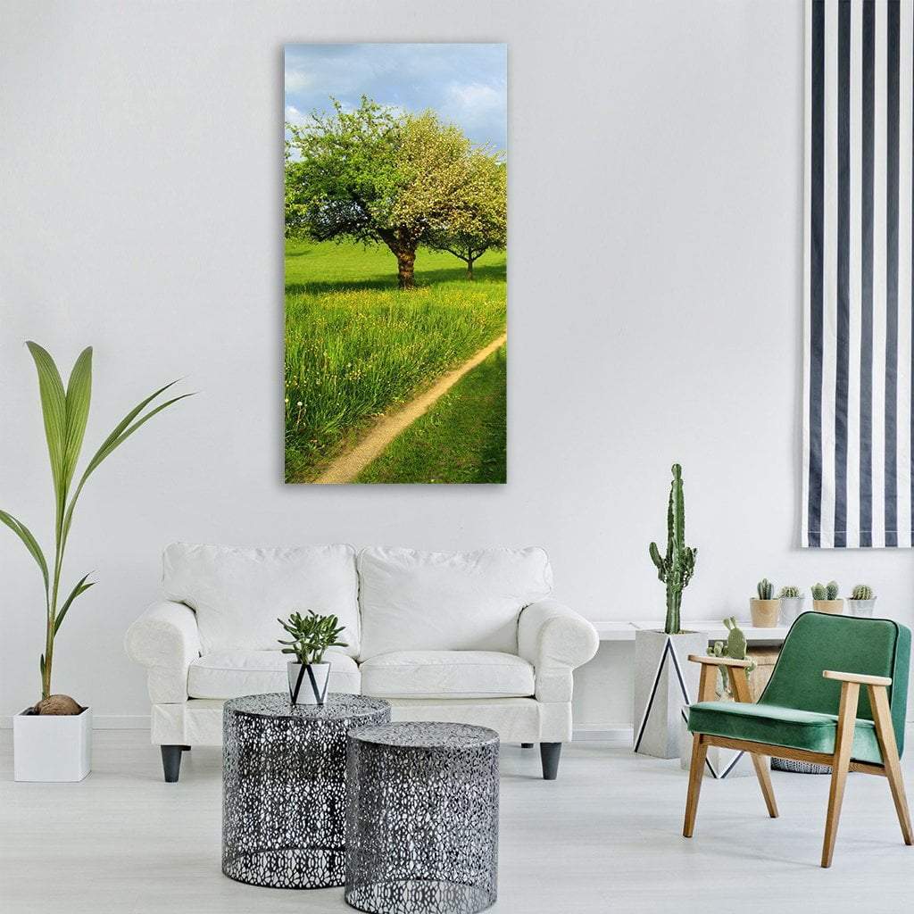 Spring Meadow Landscape Vertical Canvas Wall Art-1 Vertical-Gallery Wrap-12" x 24"-Tiaracle