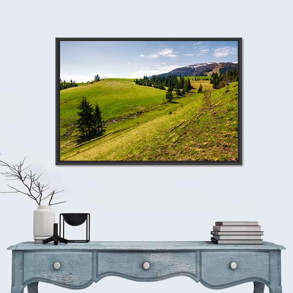 Spring Scenery Of Borzhava Mountain Ridge Canvas Wall Art-1 Piece-Floating Frame-24" x 16"-Tiaracle
