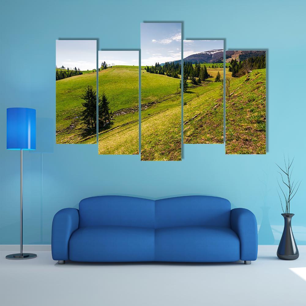 Spring Scenery Of Borzhava Mountain Ridge Canvas Wall Art-5 Pop-Gallery Wrap-47" x 32"-Tiaracle
