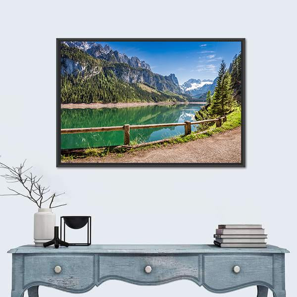 Spring Sunrise At Gosausee Lake Canvas Wall Art-1 Piece-Floating Frame-24" x 16"-Tiaracle