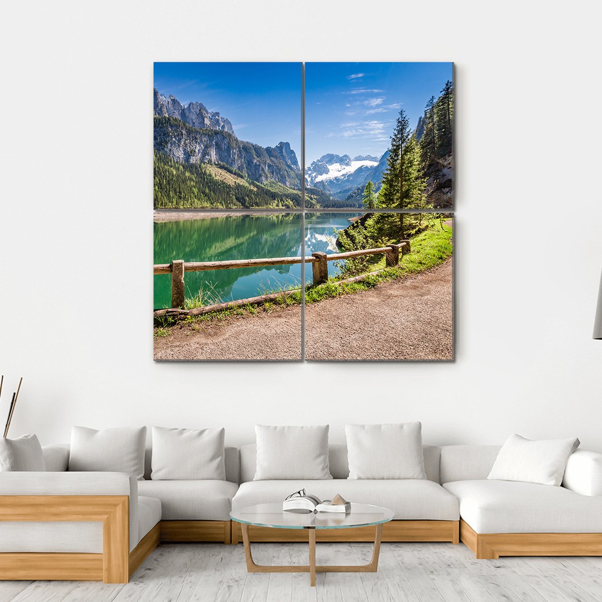 Spring Sunrise At Gosausee Lake Canvas Wall Art-4 Square-Gallery Wrap-17" x 17"-Tiaracle