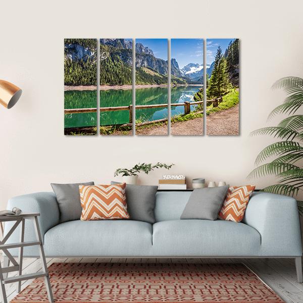 Spring Sunrise At Gosausee Lake Canvas Wall Art-5 Horizontal-Gallery Wrap-22" x 12"-Tiaracle