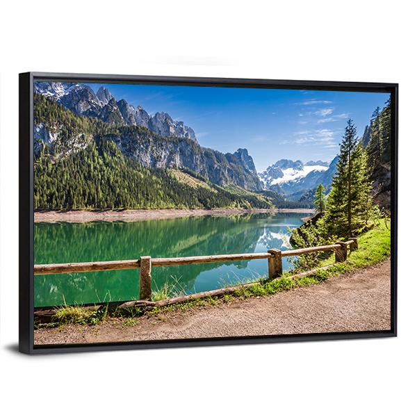 Spring Sunrise At Gosausee Lake Canvas Wall Art-3 Horizontal-Gallery Wrap-25" x 16"-Tiaracle