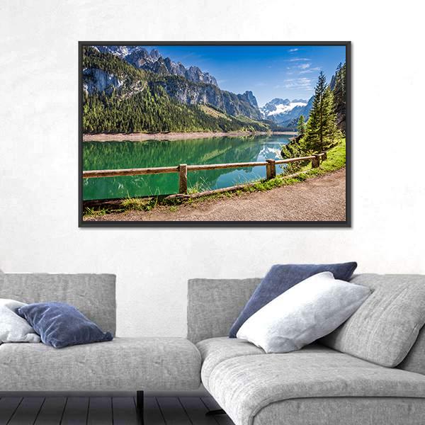 Spring Sunrise At Gosausee Lake Canvas Wall Art-3 Horizontal-Gallery Wrap-25" x 16"-Tiaracle