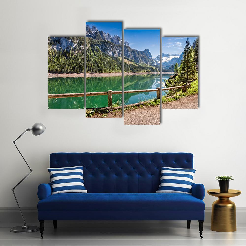 Spring Sunrise At Gosausee Lake Canvas Wall Art-4 Pop-Gallery Wrap-50" x 32"-Tiaracle