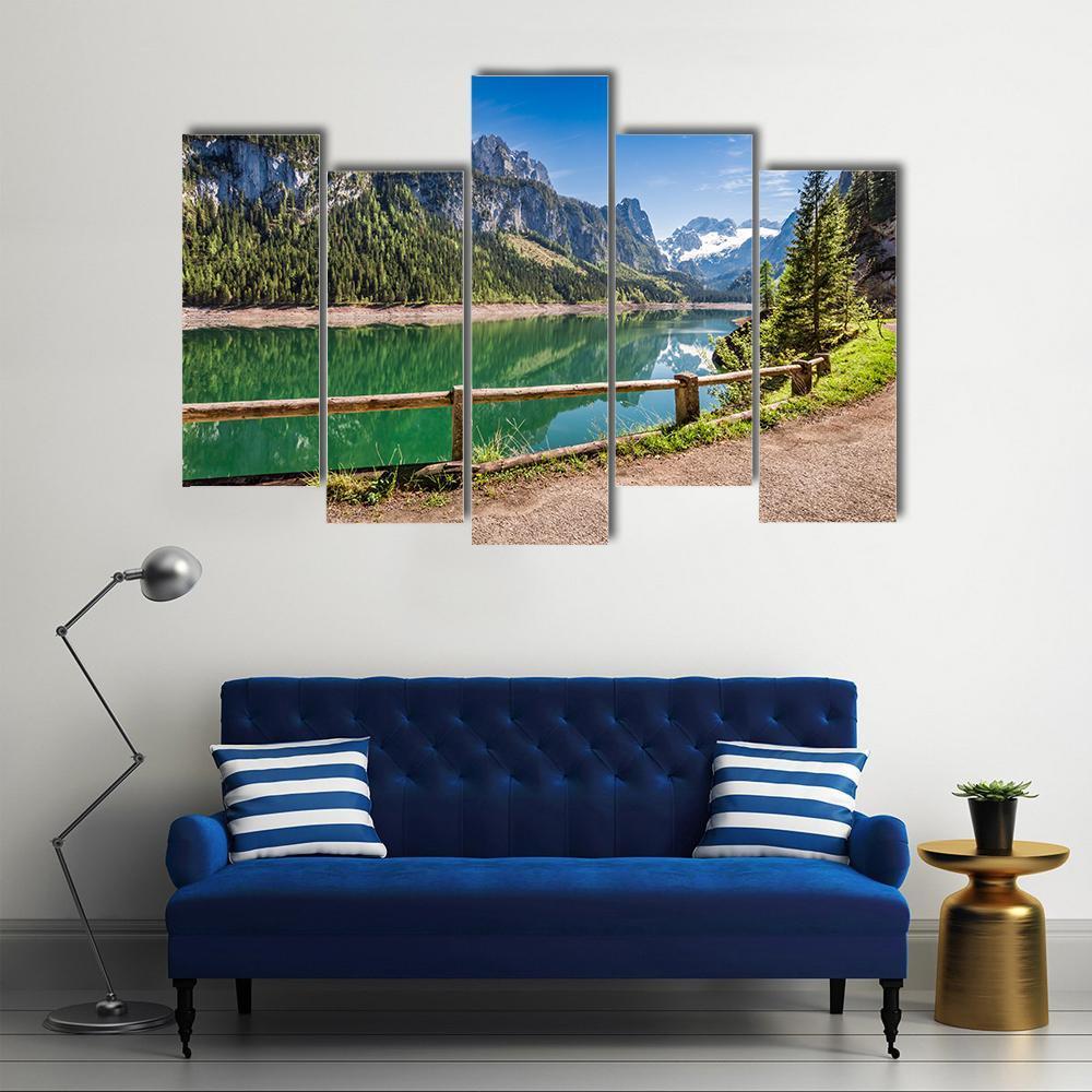 Spring Sunrise At Gosausee Lake Canvas Wall Art-5 Pop-Gallery Wrap-47" x 32"-Tiaracle