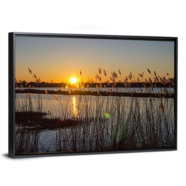 Spring Sunset On The River In Latvia Canvas Wall Art-3 Horizontal-Gallery Wrap-25" x 16"-Tiaracle