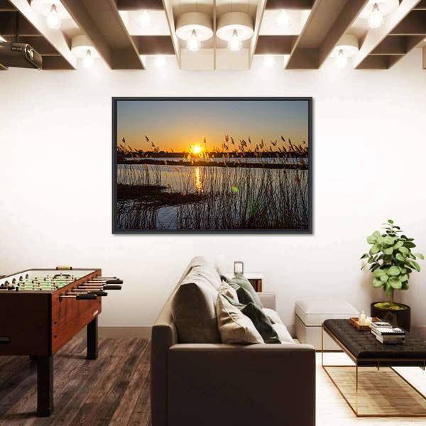 Spring Sunset On The River In Latvia Canvas Wall Art-3 Horizontal-Gallery Wrap-25" x 16"-Tiaracle