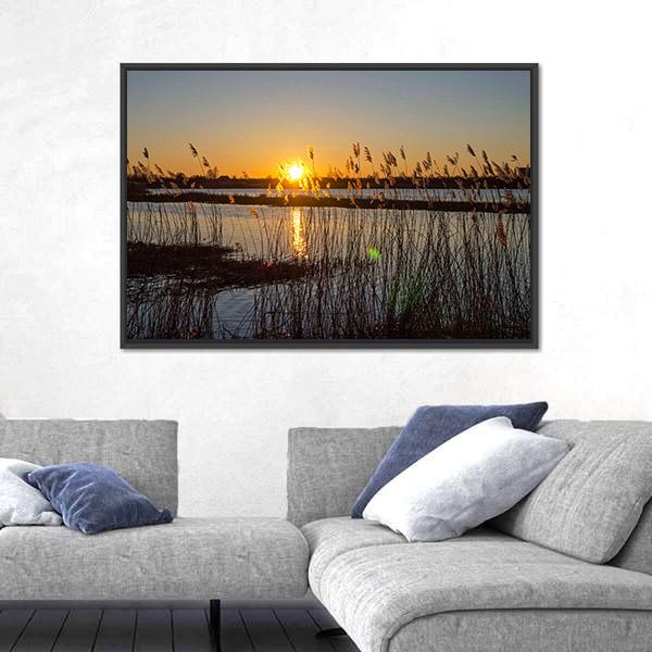 Spring Sunset On The River In Latvia Canvas Wall Art-3 Horizontal-Gallery Wrap-25" x 16"-Tiaracle