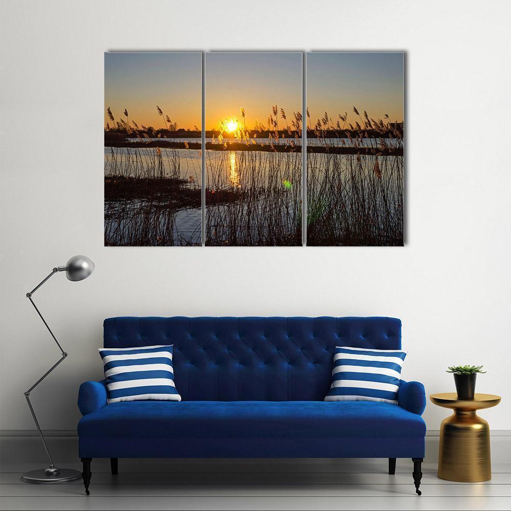 Spring Sunset On The River In Latvia Canvas Wall Art-3 Horizontal-Gallery Wrap-37" x 24"-Tiaracle