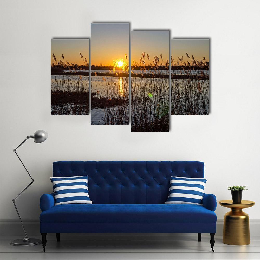 Spring Sunset On The River In Latvia Canvas Wall Art-4 Pop-Gallery Wrap-50" x 32"-Tiaracle