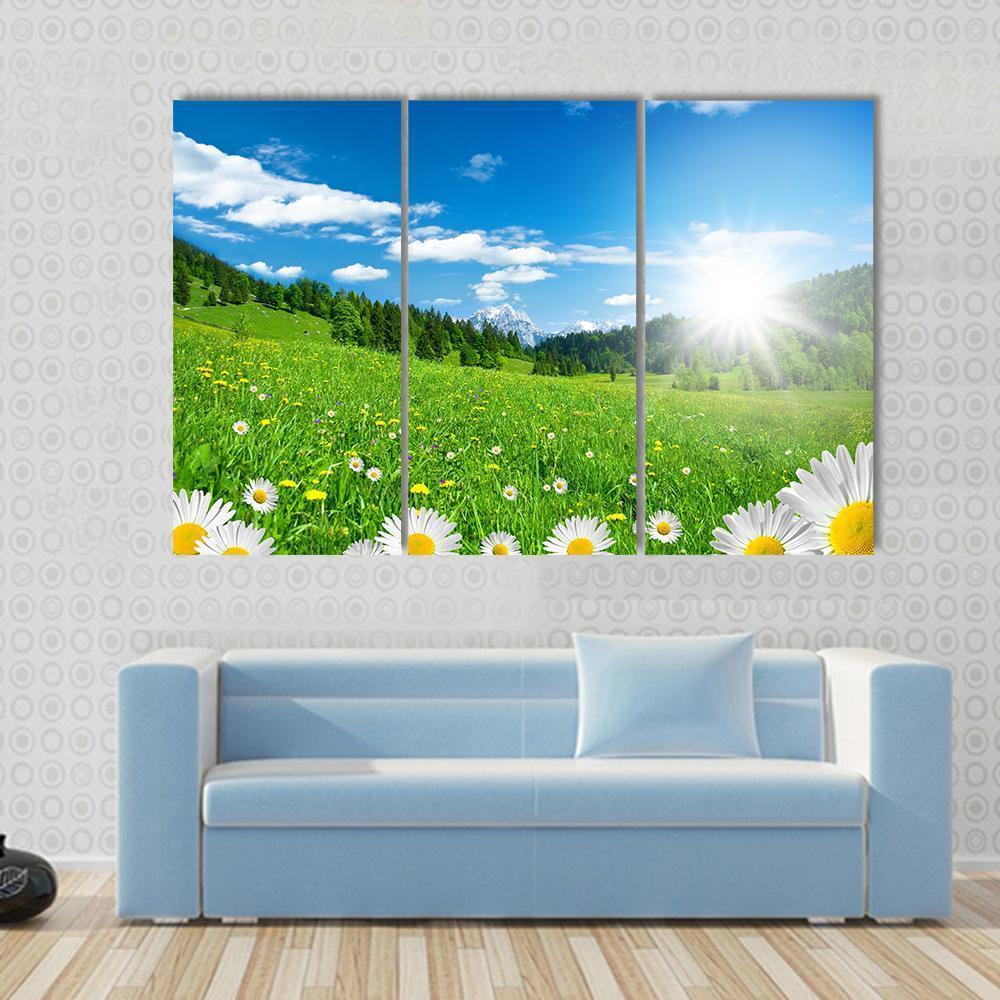 Spring Time In The Alps With Flowers And Sky Canvas Wall Art-3 Horizontal-Gallery Wrap-37" x 24"-Tiaracle