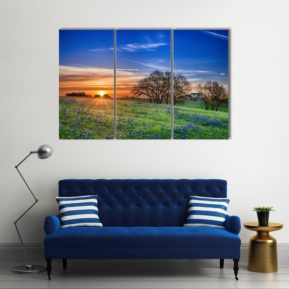 Texas Bluebonnet Field Canvas Wall Art-3 Horizontal-Gallery Wrap-37&quot; x 24&quot;-Tiaracle