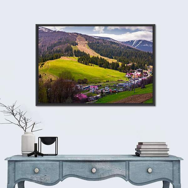 Springtime Landscape In Carpathian Mountains Canvas Wall Art-1 Piece-Floating Frame-24" x 16"-Tiaracle