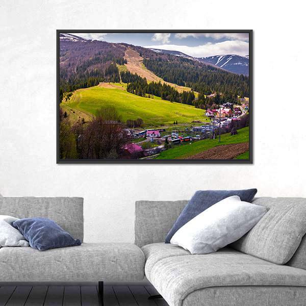 Springtime Landscape In Carpathian Mountains Canvas Wall Art-3 Horizontal-Gallery Wrap-25" x 16"-Tiaracle