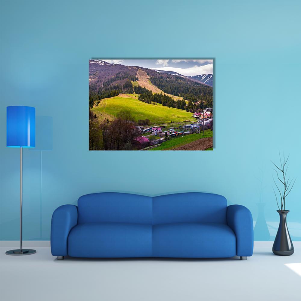 Springtime Landscape In Carpathian Mountains Canvas Wall Art-1 Piece-Gallery Wrap-48" x 32"-Tiaracle