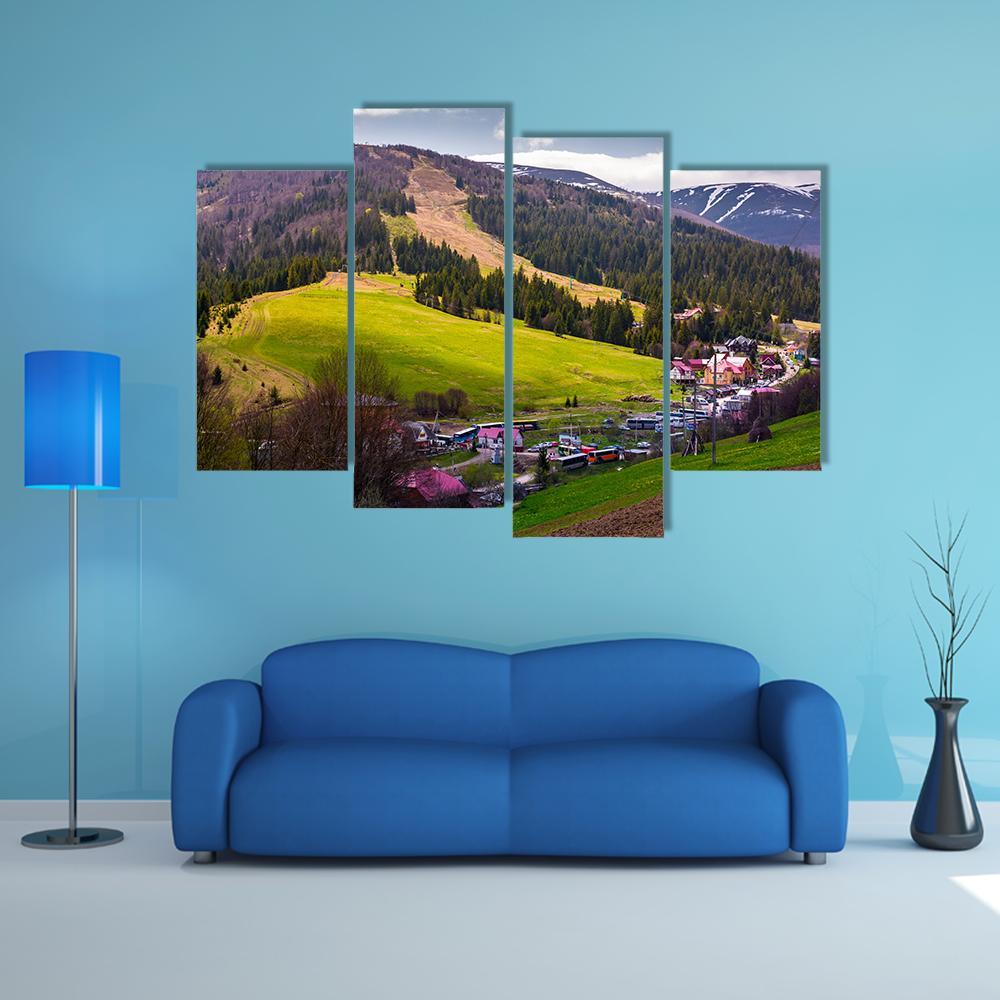 Springtime Landscape In Carpathian Mountains Canvas Wall Art-4 Pop-Gallery Wrap-50" x 32"-Tiaracle