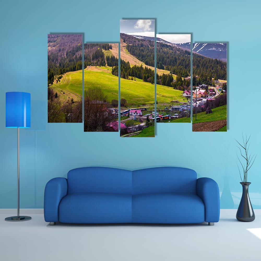 Springtime Landscape In Carpathian Mountains Canvas Wall Art-5 Pop-Gallery Wrap-47" x 32"-Tiaracle