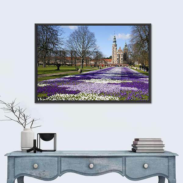Springtime Rosenborg Castle In Copenhagen Canvas Wall Art-1 Piece-Floating Frame-24" x 16"-Tiaracle