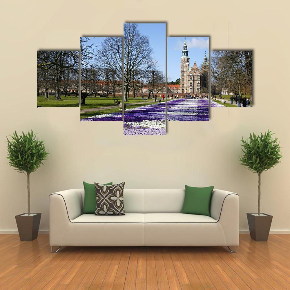 Springtime Rosenborg Castle In Copenhagen Canvas Wall Art-5 Star-Gallery Wrap-62" x 32"-Tiaracle