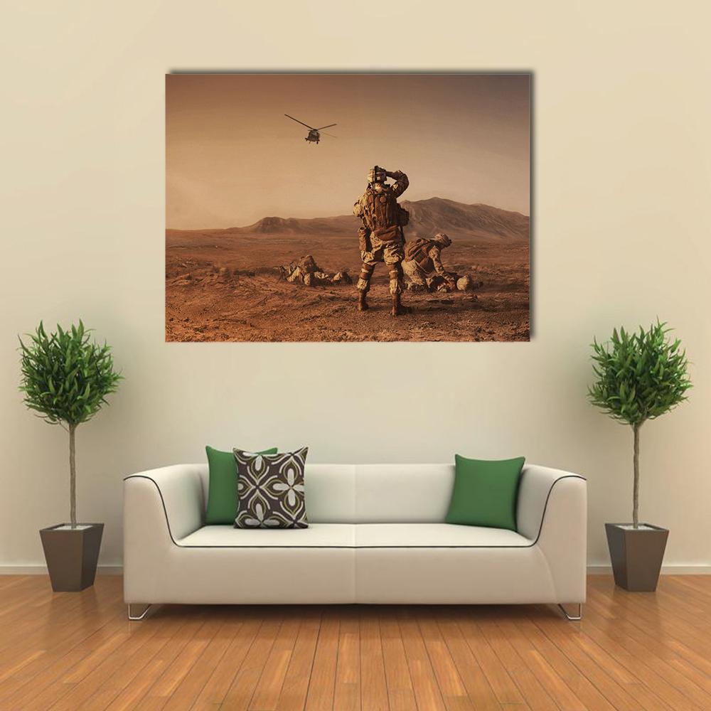 Squad Of US Marines Waiting For Medevac Bird Canvas Wall Art-1 Piece-Gallery Wrap-24" x 16"-Tiaracle