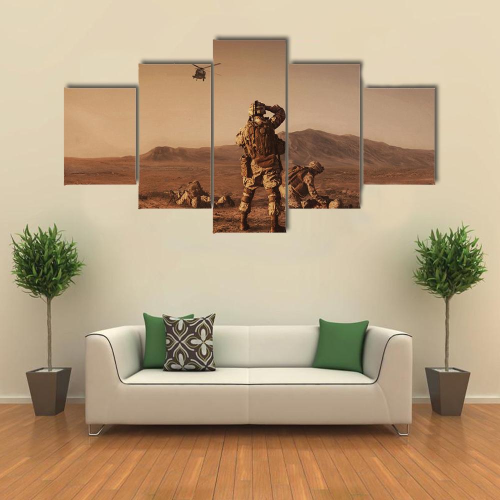 Squad Of US Marines Waiting For Medevac Bird Canvas Wall Art-5 Star-Gallery Wrap-42" x 21"-Tiaracle