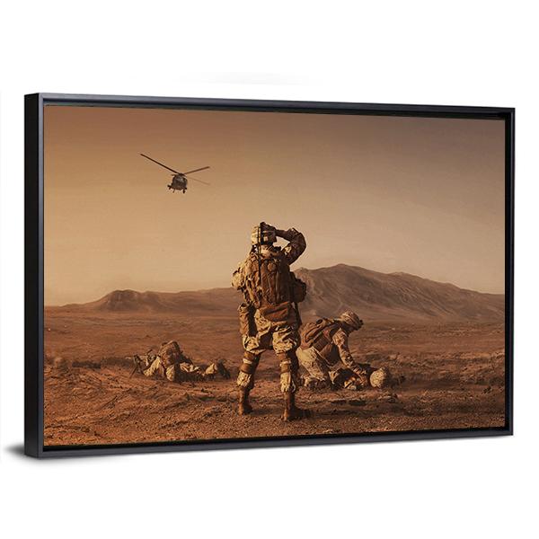 Squad Of US Marines Waiting For Medevac Bird Canvas Wall Art-3 Horizontal-Gallery Wrap-25" x 16"-Tiaracle