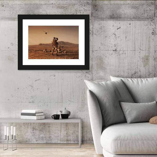 Squad Of US Marines Waiting For Medevac Bird Canvas Wall Art-3 Horizontal-Gallery Wrap-25" x 16"-Tiaracle
