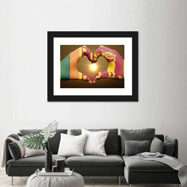Sri Lankan Flag On Hands Canvas Wall Art-1 Piece-Framed Print-20" x 16"-Tiaracle
