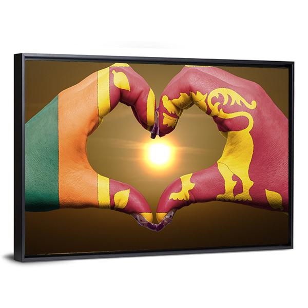 Sri Lankan Flag On Hands Canvas Wall Art-3 Horizontal-Gallery Wrap-25" x 16"-Tiaracle