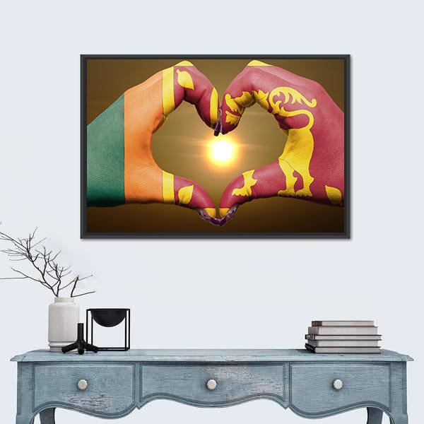 Sri Lankan Flag On Hands Canvas Wall Art-3 Horizontal-Gallery Wrap-25" x 16"-Tiaracle