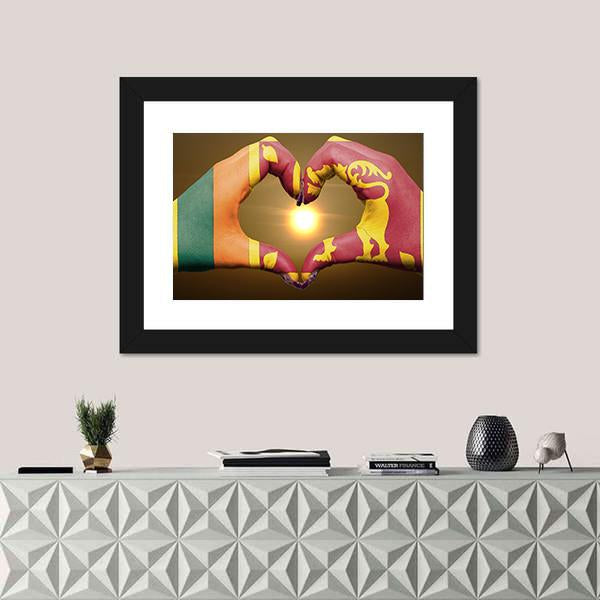 Sri Lankan Flag On Hands Canvas Wall Art-5 Horizontal-Gallery Wrap-22" x 12"-Tiaracle