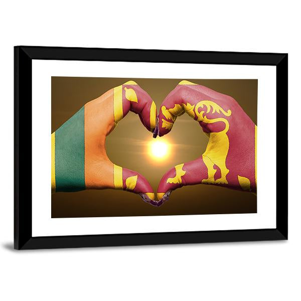 Sri Lankan Flag On Hands Canvas Wall Art-3 Horizontal-Gallery Wrap-25" x 16"-Tiaracle