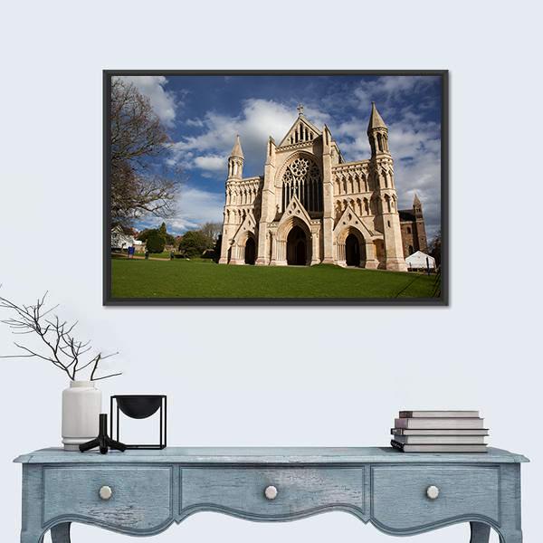 St Albans Cathedral On Sunny Day Canvas Wall Art-1 Piece-Floating Frame-24" x 16"-Tiaracle