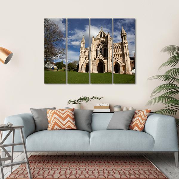 St Albans Cathedral On Sunny Day Canvas Wall Art-4 Horizontal-Gallery Wrap-34" x 24"-Tiaracle